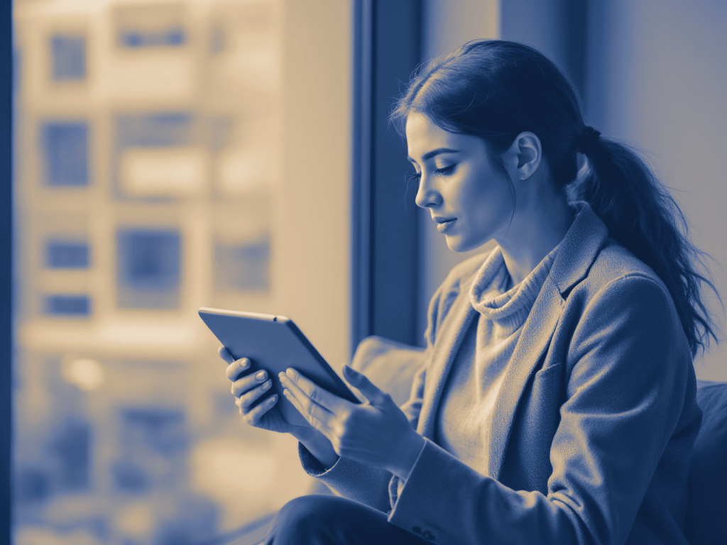 A postgraduate psychology trainee reading a completed placement competency report on a tablet