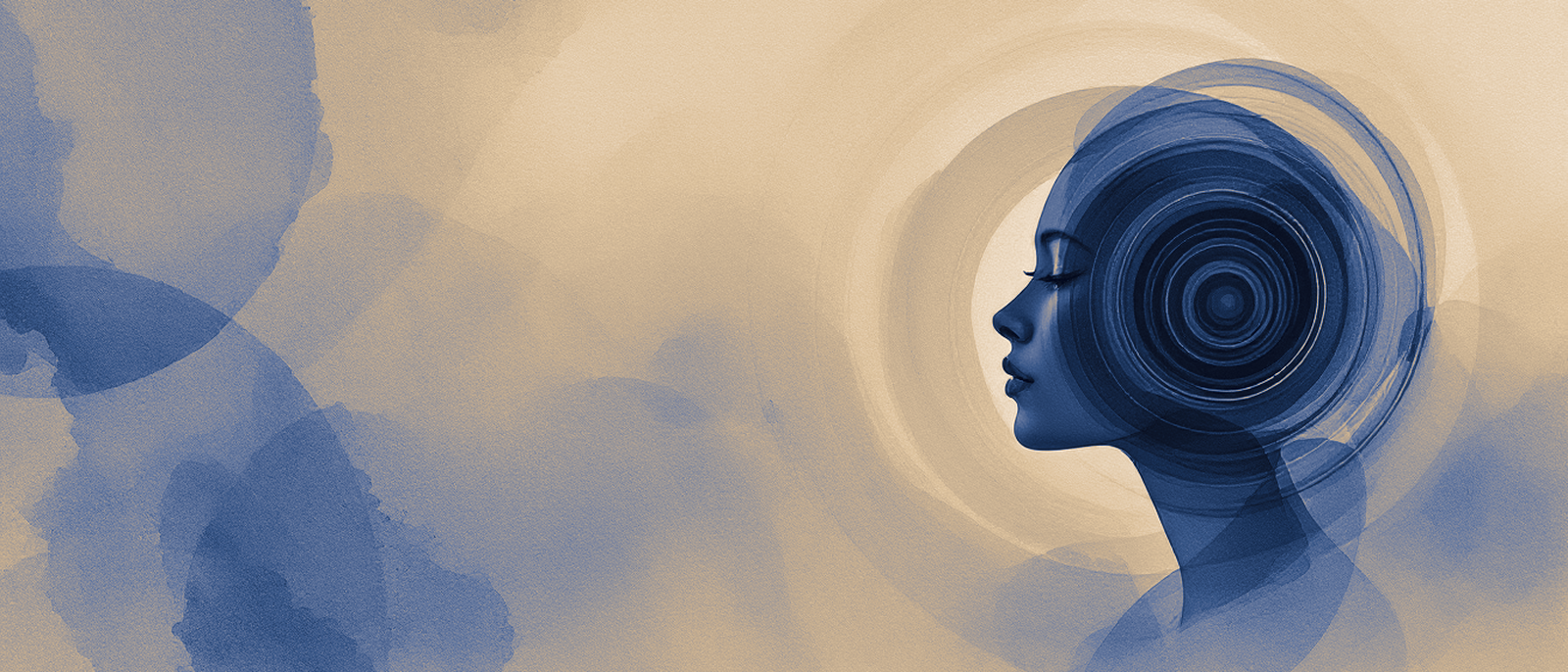 Abstract watercolour illustration of a human head formed from concentric rings